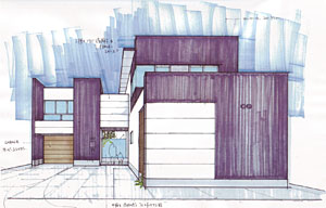 住宅・建築｜建築家の住宅をプロデュース ザウス：外観はガリバリウム鋼板が張られる予定。スタイリッシュかつ重厚感のあるテイスト。