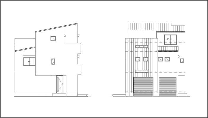 「神戸・東灘のガレージハウス」完成予想立面図