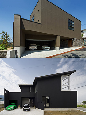 上：「青葉台のガレージハウス2」設計／田中一郎 下：「葛城のバイクガレージハウス」設計／田中一郎