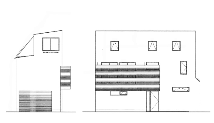千歳船橋のガレージハウス立面図